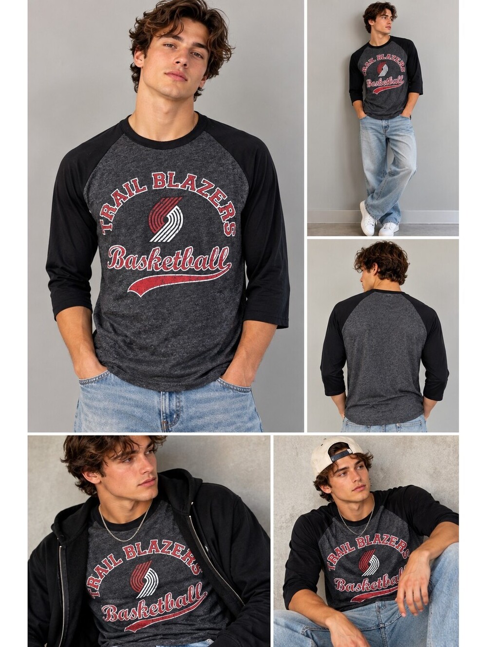 Portland Trail Blazers Majestic Threads Raglan Shirt Size L NBA Basketball NWT